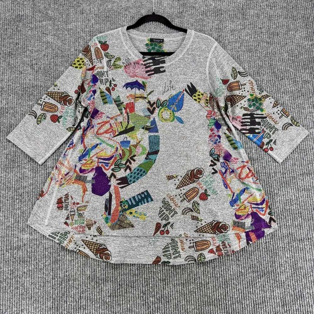 Whimsy INOAH Art Lagenlook Top Ice Cream Print Indie Teacher Core Women Medium